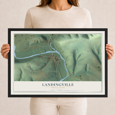Map of Landingville, Pennsylvania, 12 x 18 inch print in a black wood frame