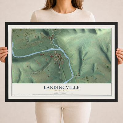 Map of Landingville, Pennsylvania, 18 x 24 inch print in a black wood frame