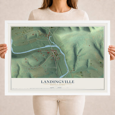 Map of Landingville, Pennsylvania, 18 x 24 inch print in a white wood frame