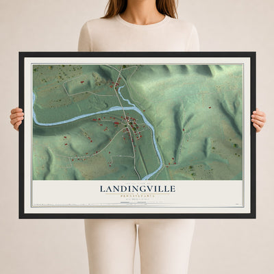 Map of Landingville, Pennsylvania, 24 x 36 inch print in a black wood frame
