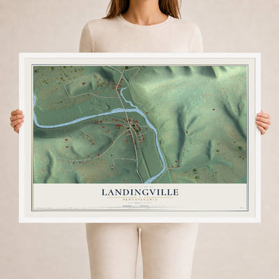 Map of Landingville, Pennsylvania, 24 x 36 inch print in a white wood frame