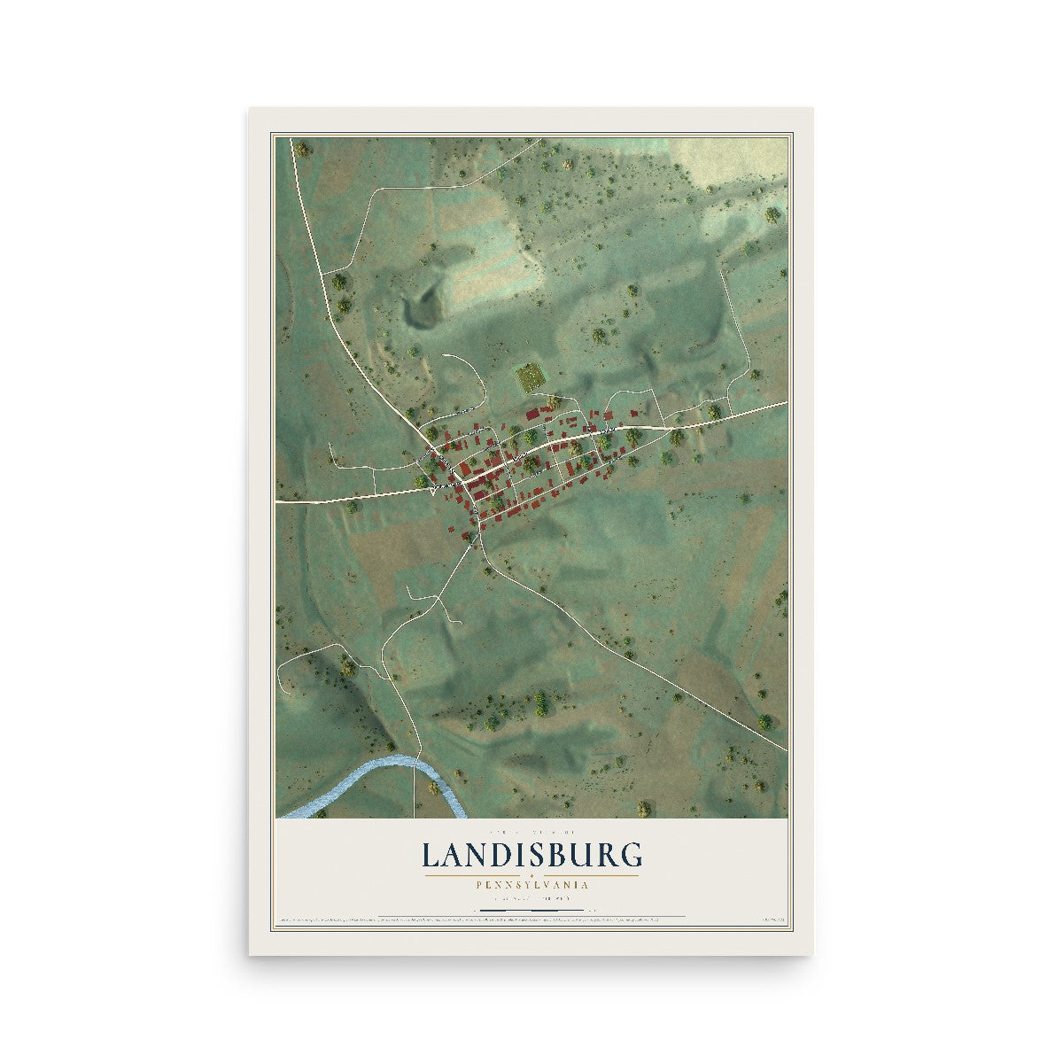 Map of Landisburg, Pennsylvania, 12 x 18 inch unframed archival matte print