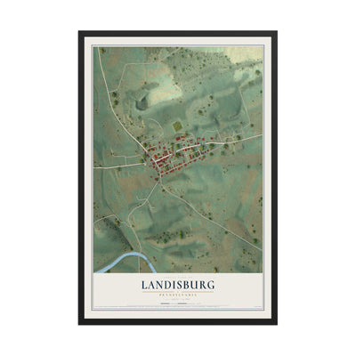 Map of Landisburg, Pennsylvania, 12 x 18 inch print in a black wood frame