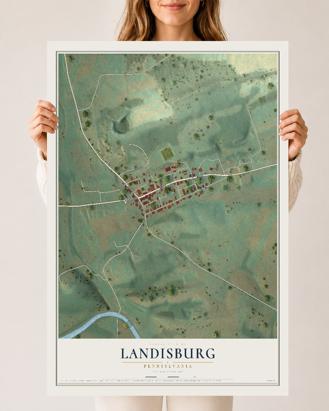 Map of Landisburg, Pennsylvania, 24 x 36 inch unframed archival matte print