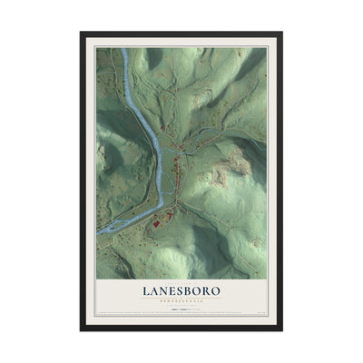 Map of Lanesboro, Pennsylvania, 12 x 18 inch print in a black wood frame