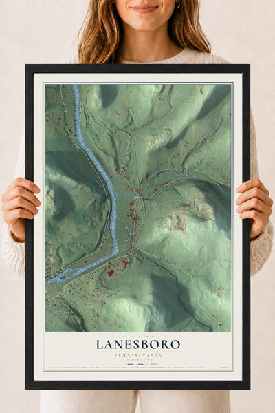 Map of Lanesboro, Pennsylvania, 18 x 24 inch print in a black wood frame