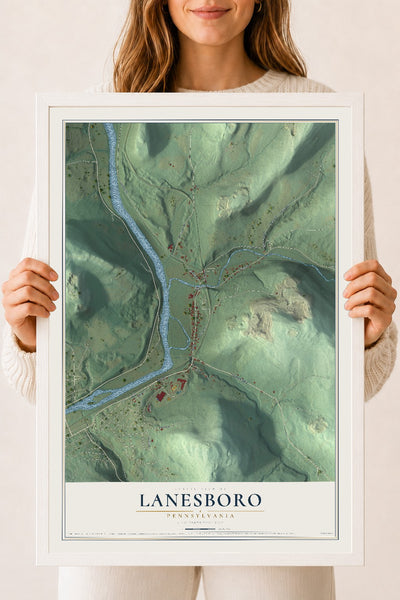 Map of Lanesboro, Pennsylvania, 18 x 24 inch print in a white wood frame