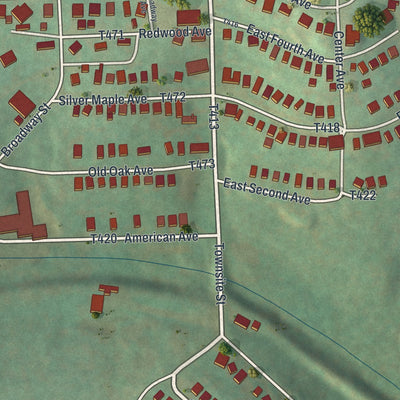 Close-up of the map of Langeloth, Pennsylvania print showing street and building detail