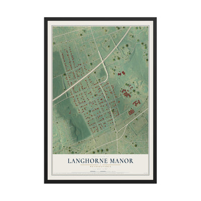 Map of Langhorne Manor, Pennsylvania, 12 x 18 inch print in a black wood frame