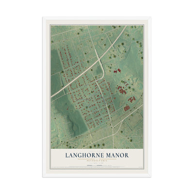 Map of Langhorne Manor, Pennsylvania, 12 x 18 inch print in a white wood frame
