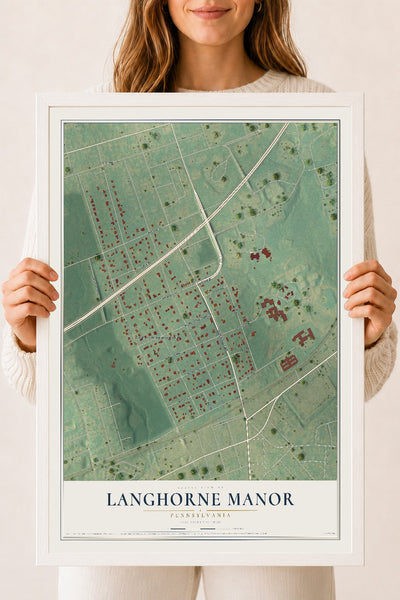Map of Langhorne Manor, Pennsylvania, 18 x 24 inch print in a white wood frame