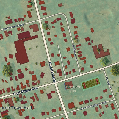 Close-up of the map of Langhorne, Pennsylvania print showing street and building detail
