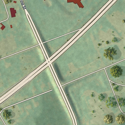 Second close-up of the map of Langhorne, Pennsylvania print showing more streets and buildings