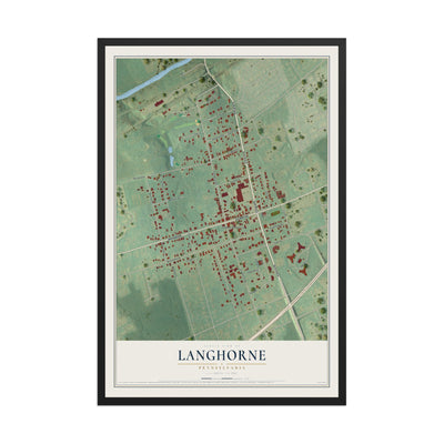 Map of Langhorne, Pennsylvania, 12 x 18 inch print in a black wood frame