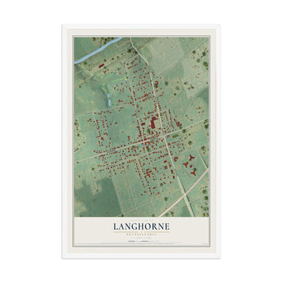 Map of Langhorne, Pennsylvania, 12 x 18 inch print in a white wood frame
