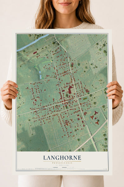 Map of Langhorne, Pennsylvania, 18 x 24 inch unframed archival matte print
