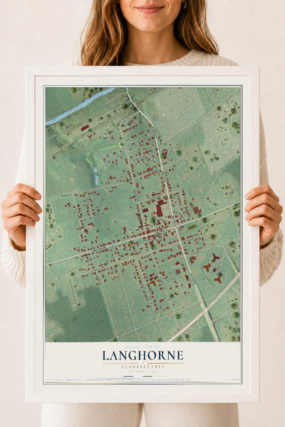 Map of Langhorne, Pennsylvania, 18 x 24 inch print in a white wood frame