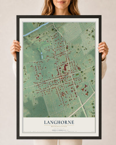 Map of Langhorne, Pennsylvania, 24 x 36 inch print in a black wood frame
