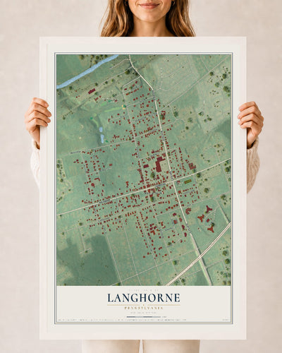 Map of Langhorne, Pennsylvania, 24 x 36 inch print in a white wood frame