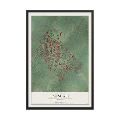 Map of Lansdale, Pennsylvania, 12 x 18 inch print in a black wood frame