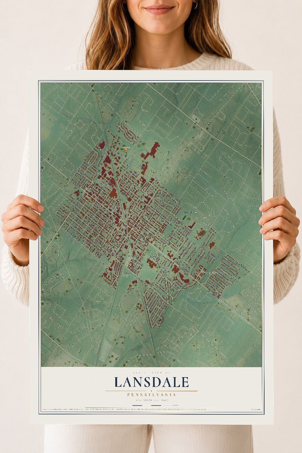 Map of Lansdale, Pennsylvania, 18 x 24 inch unframed archival matte print