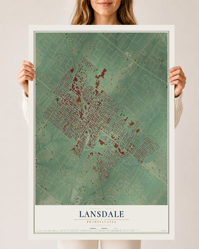 Map of Lansdale, Pennsylvania, 24 x 36 inch unframed archival matte print