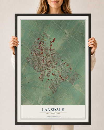 Map of Lansdale, Pennsylvania, 24 x 36 inch print in a black wood frame