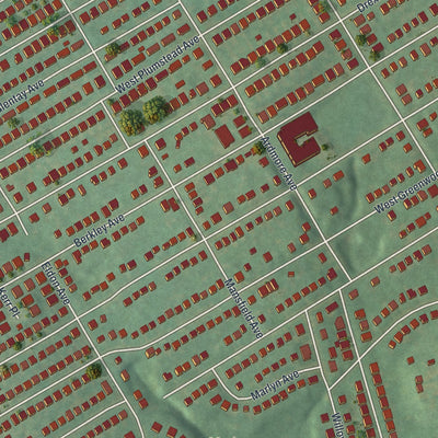 Close-up of the map of Lansdowne, Pennsylvania print showing street and building detail