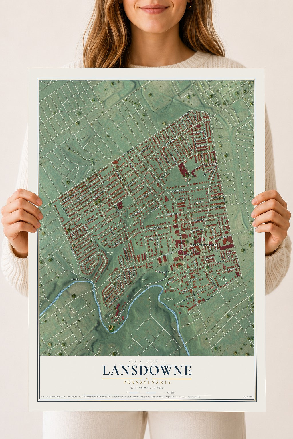 Map of Lansdowne, Pennsylvania, 18 x 24 inch unframed archival matte print