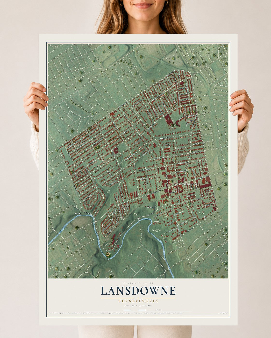 Map of Lansdowne, Pennsylvania, 24 x 36 inch unframed archival matte print