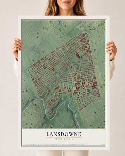 Map of Lansdowne, Pennsylvania, 24 x 36 inch unframed archival matte print