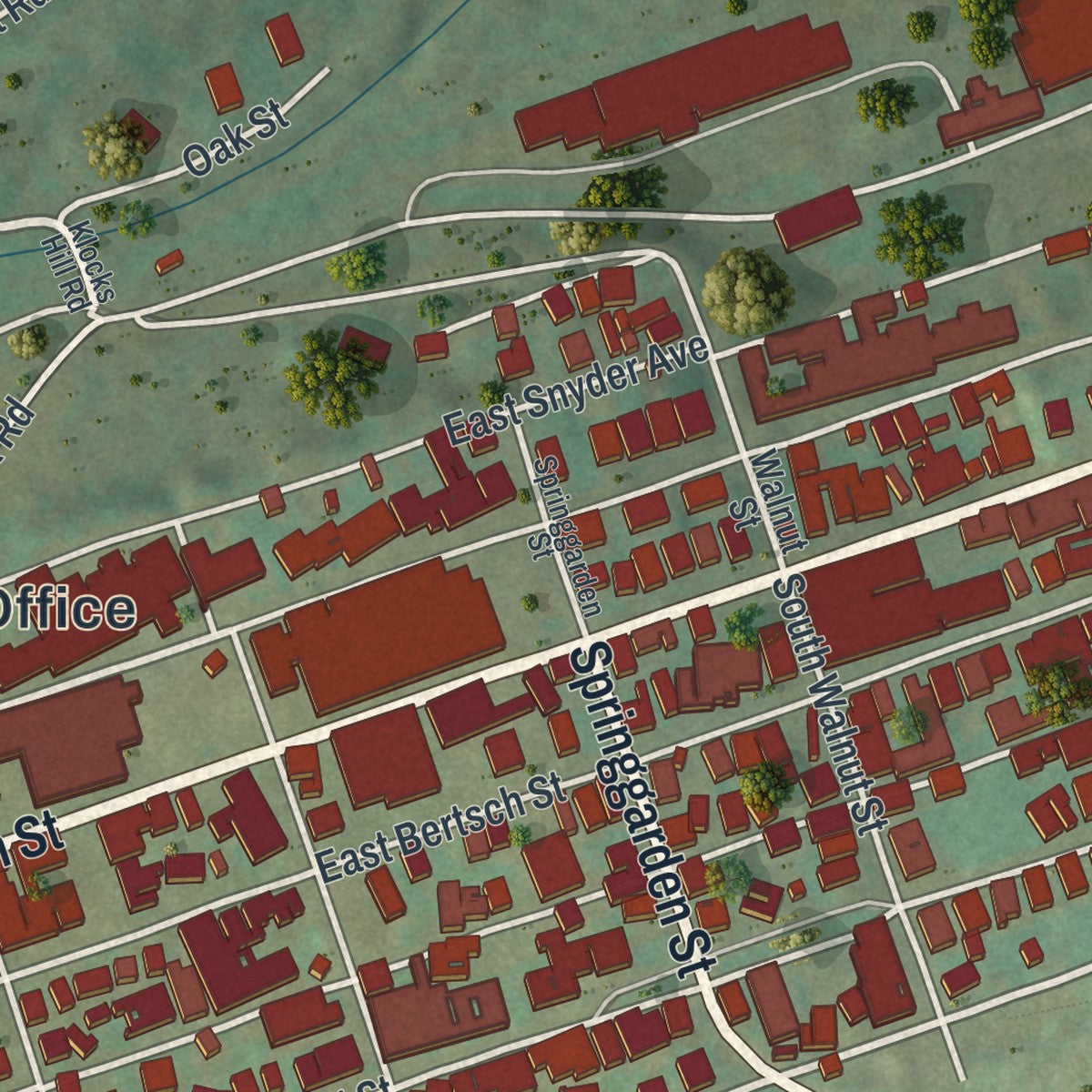 Close-up of the map of Lansford, Pennsylvania print showing street and building detail