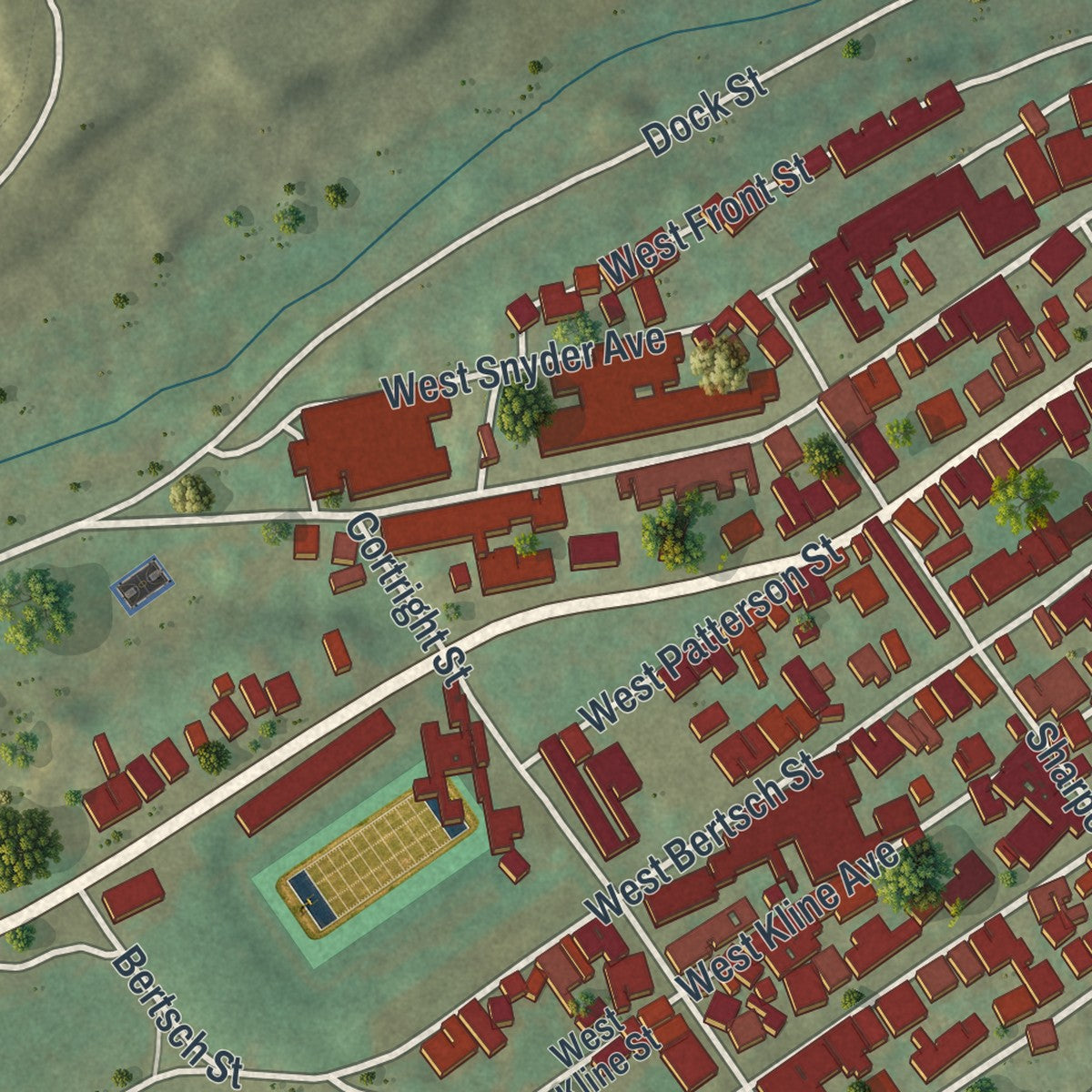 Second close-up of the map of Lansford, Pennsylvania print showing more streets and buildings
