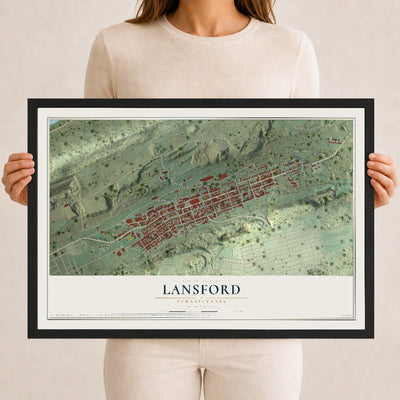 Map of Lansford, Pennsylvania, 12 x 18 inch print in a black wood frame