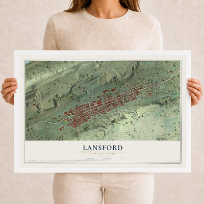 Map of Lansford, Pennsylvania, 12 x 18 inch print in a white wood frame