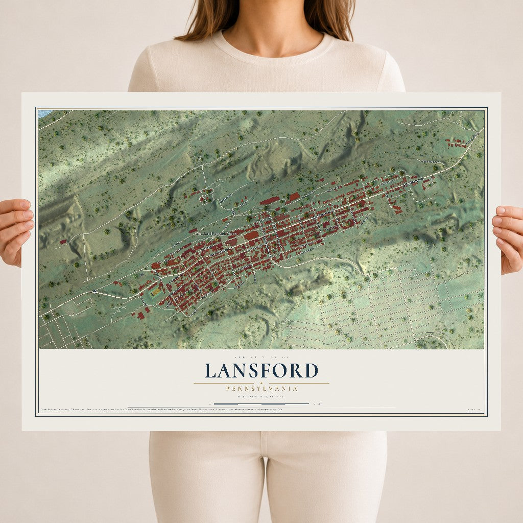 Map of Lansford, Pennsylvania, 18 x 24 inch unframed archival matte print