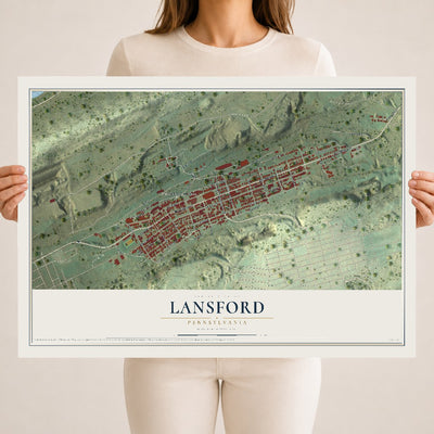 Map of Lansford, Pennsylvania, 18 x 24 inch unframed archival matte print