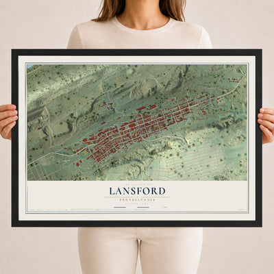 Map of Lansford, Pennsylvania, 18 x 24 inch print in a black wood frame