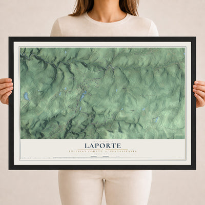 Map of Laporte, Sullivan County, Pennsylvania, 18 x 24 inch print in a black wood frame