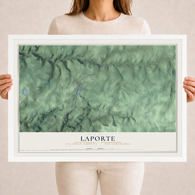 Map of Laporte, Sullivan County, Pennsylvania, 18 x 24 inch print in a white wood frame