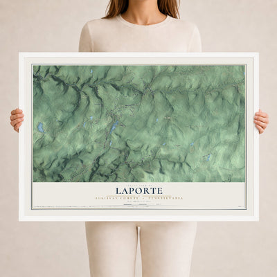 Map of Laporte, Sullivan County, Pennsylvania, 24 x 36 inch print in a white wood frame