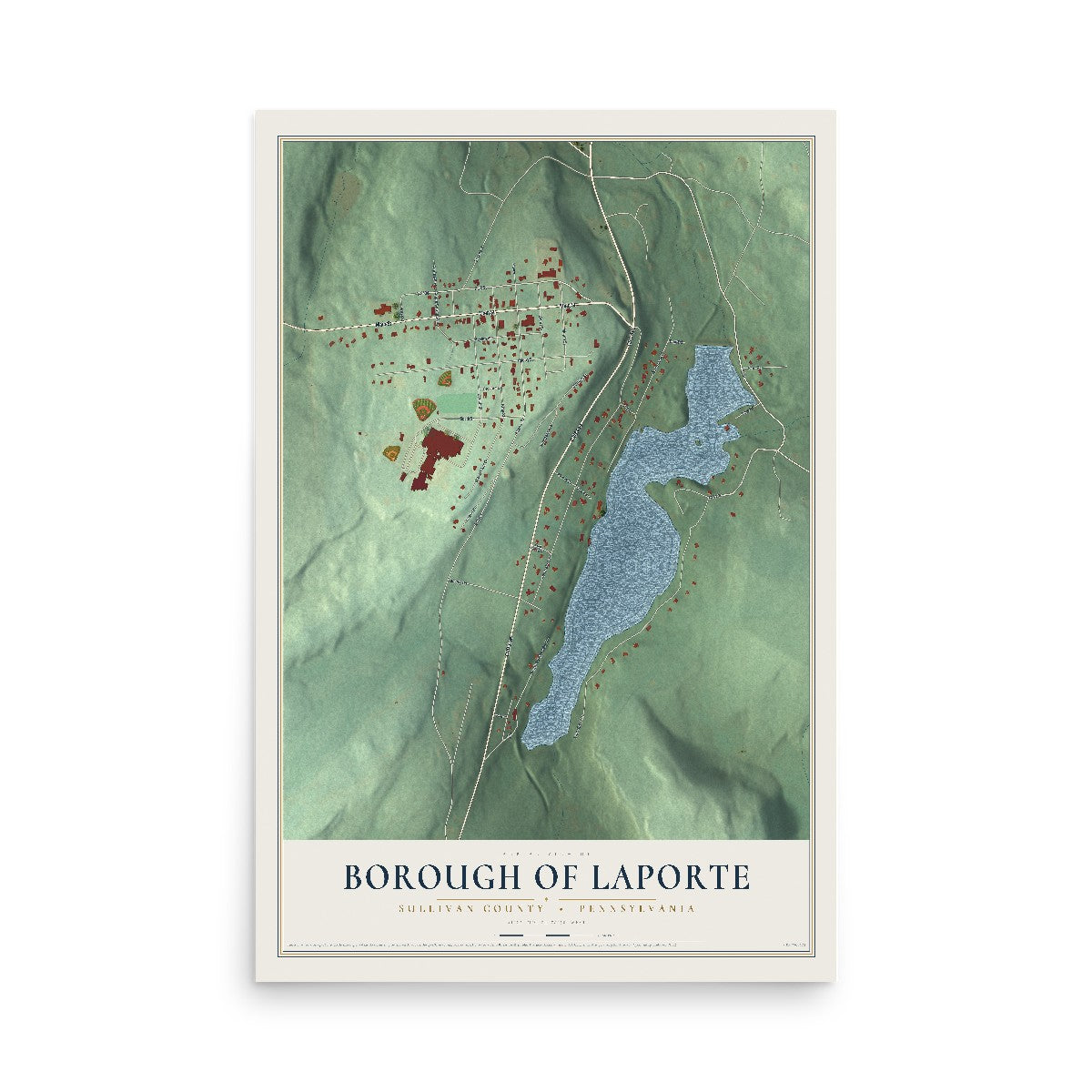 Map of the Borough of Laporte, Sullivan County, Pennsylvania, 12 x 18 inch unframed archival matte print