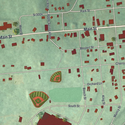 Close-up of the map of the Borough of Laporte, Sullivan County, Pennsylvania print showing street and building detail