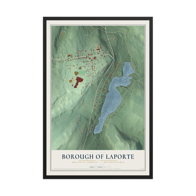 Map of the Borough of Laporte, Sullivan County, Pennsylvania, 12 x 18 inch print in a black wood frame