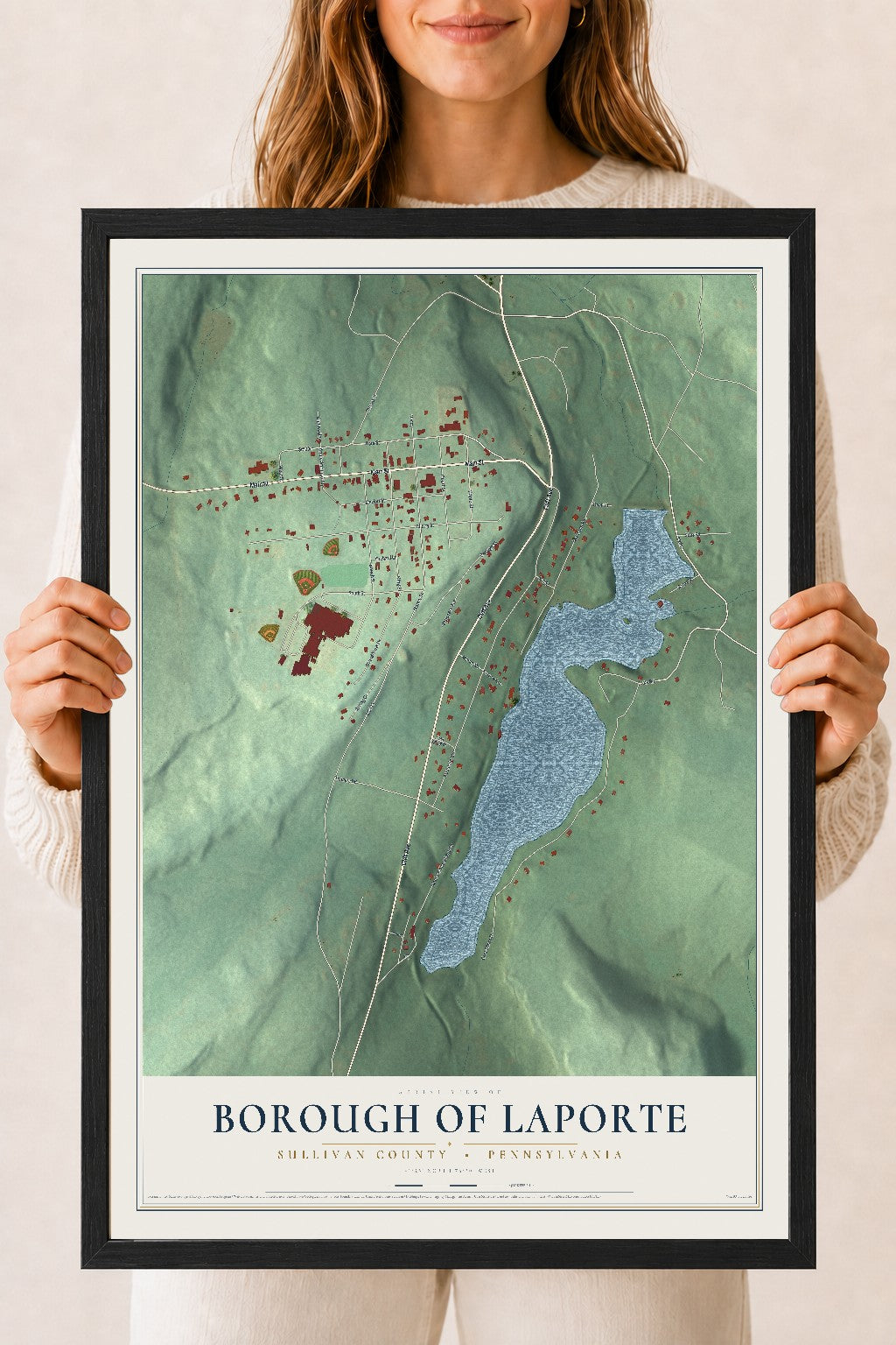Map of the Borough of Laporte, Sullivan County, Pennsylvania, 18 x 24 inch print in a black wood frame