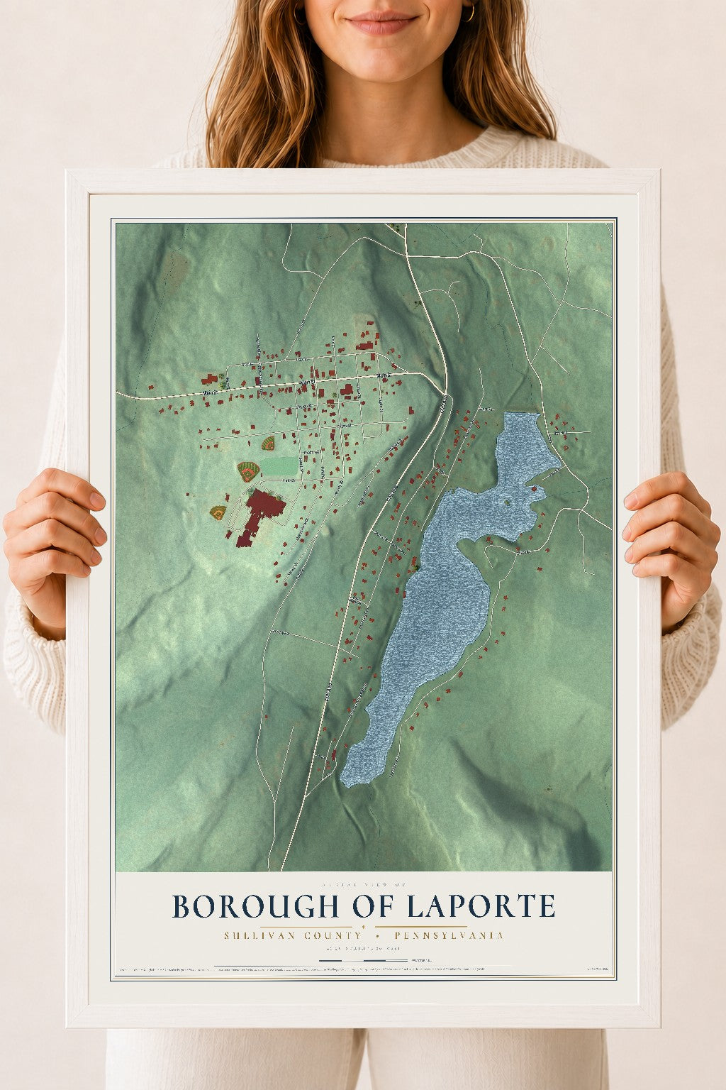 Map of the Borough of Laporte, Sullivan County, Pennsylvania, 18 x 24 inch print in a white wood frame