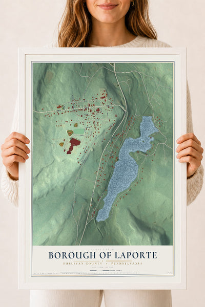 Map of the Borough of Laporte, Sullivan County, Pennsylvania, 18 x 24 inch print in a white wood frame