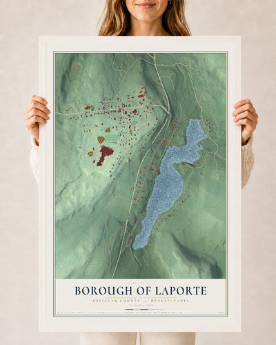 Map of the Borough of Laporte, Sullivan County, Pennsylvania, 24 x 36 inch print in a white wood frame
