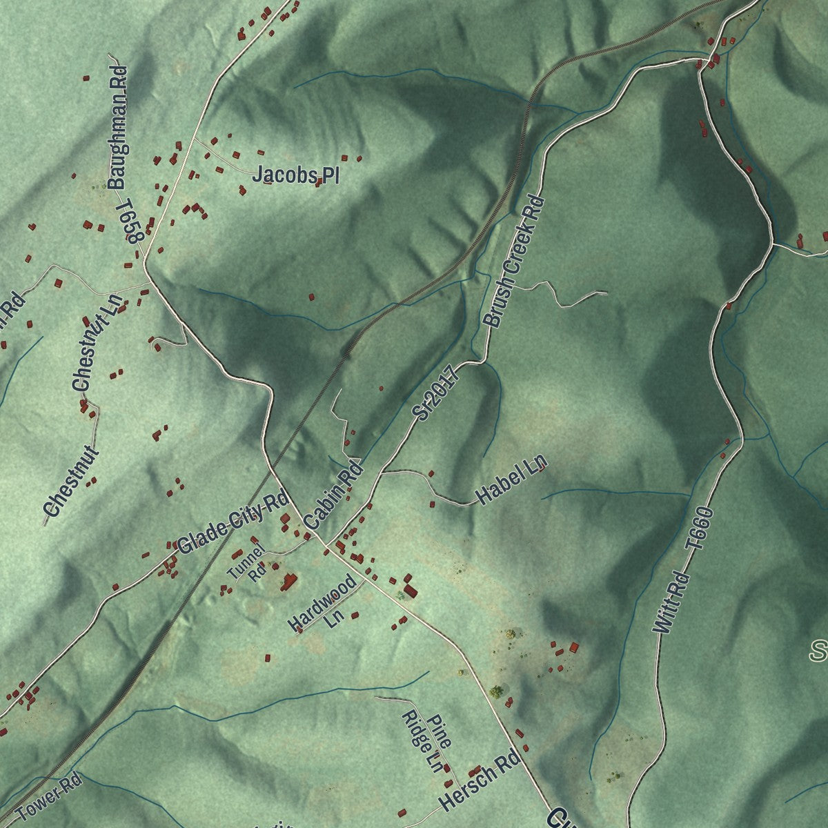 Close-up of the map of Larimer, Somerset County, Pennsylvania print showing street and building detail
