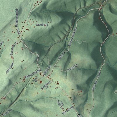 Close-up of the map of Larimer, Somerset County, Pennsylvania print showing street and building detail
